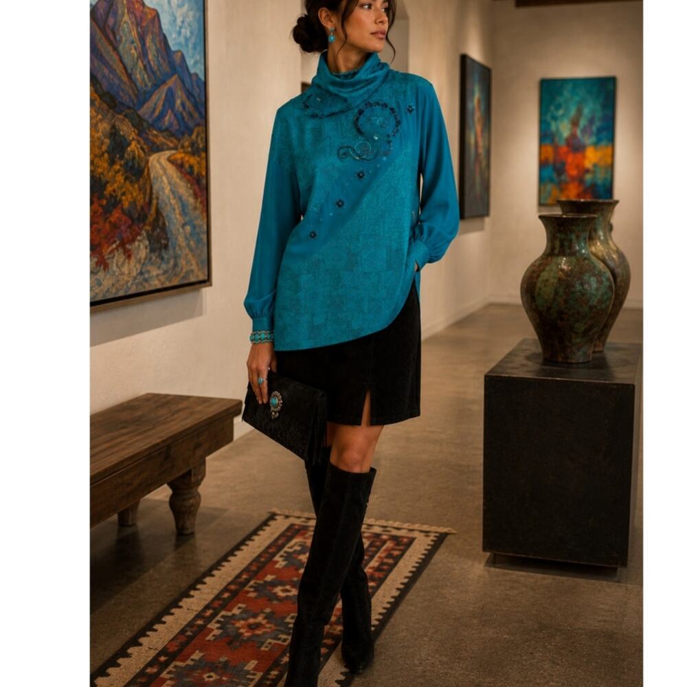 Vintage Marc D'Alcy Wearable Art Beaded Jacquard Tunic Top NWT Hong Kong 12